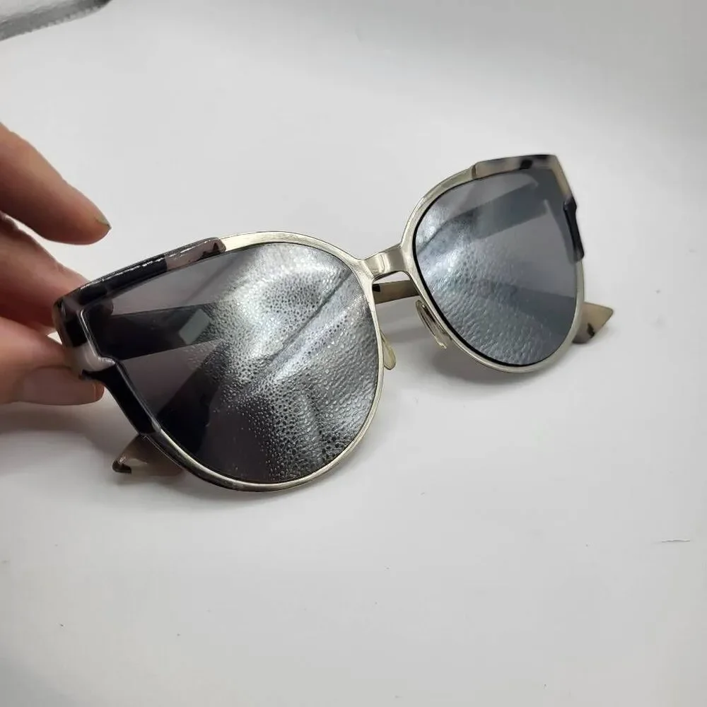 Mirrored Cat Eye Sunglasses with Marbled Frame